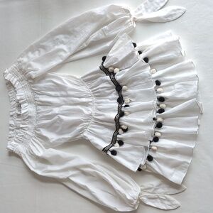 Caroline Constas White Black Off the Shoulder Pom Poms Dress Women's Size XS